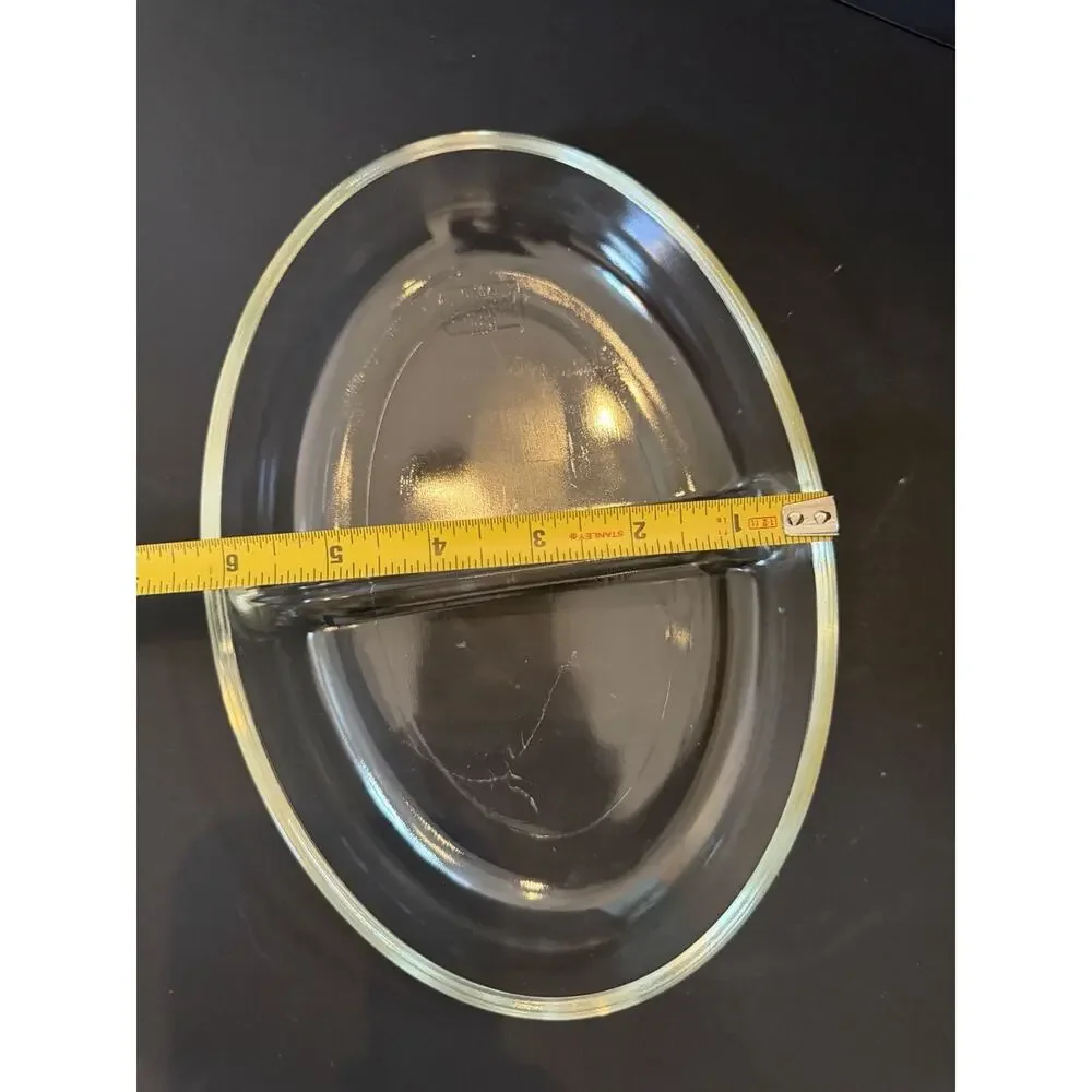 Vintage Glasbake 558 Clear Glass Divided Baking Serving Dish 9 Inch USA